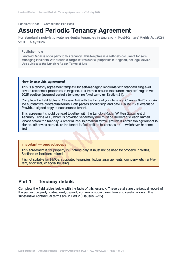 Assured Periodic Tenancy Agreement — Page 1 sample
