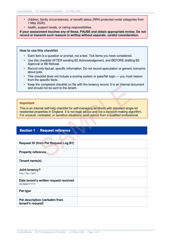 Pet Assessment Checklist — Page 2 sample