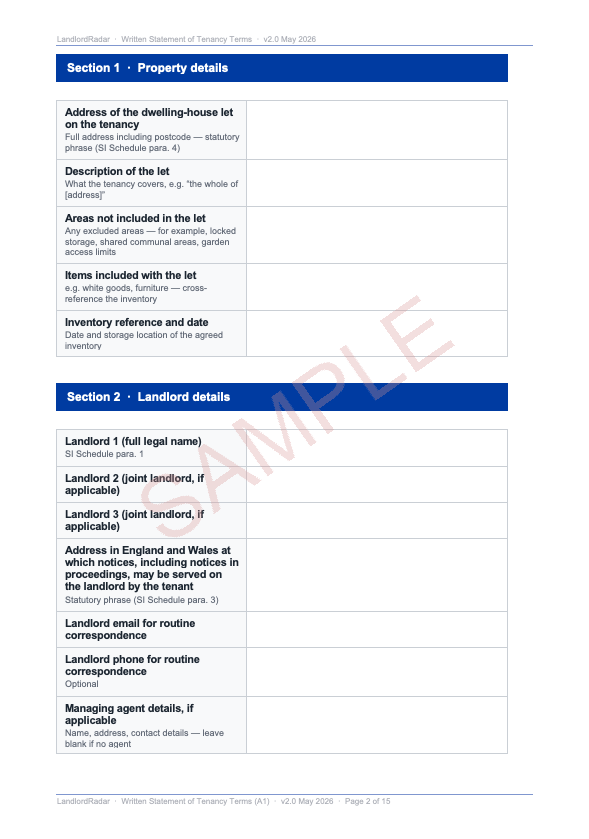 Written Statement of Tenancy Terms — Page 2 sample